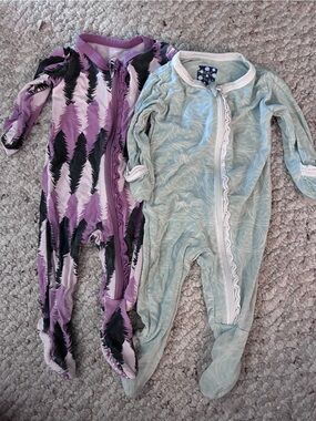 Kickee Pants Mint Green & Purple Printed Footed Pajama Set
